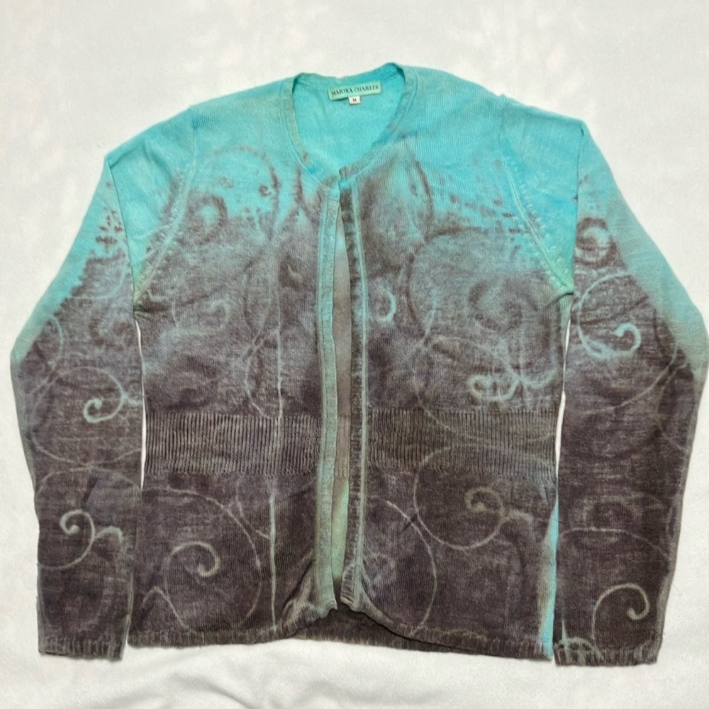 Wool Cardigan hand dyed, turquoise and taupe